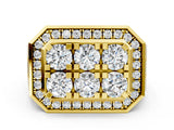 Yellow gold Round Diamond Cluster Halo Mens Ring