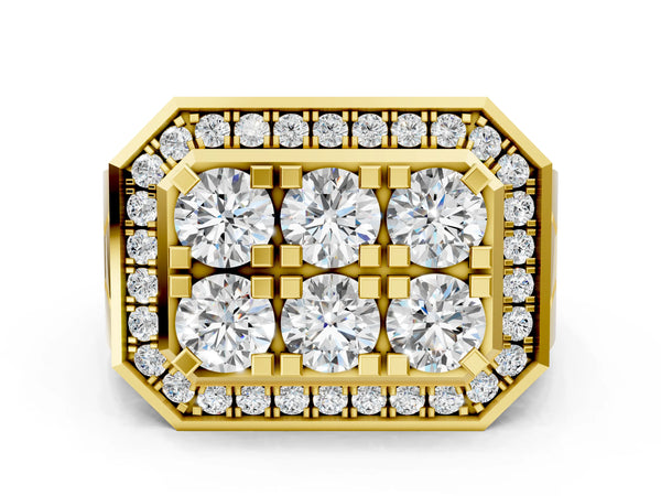 Yellow gold Round Diamond Cluster Halo Mens Ring