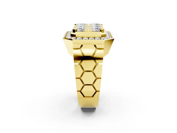 Yellow gold Round Diamond Cluster Halo Mens Ring