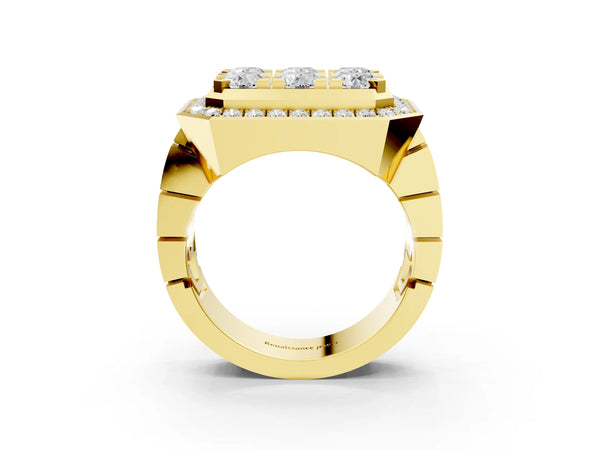 Yellow gold Round Diamond Cluster Halo Mens Ring