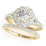 Yellow gold Round Diamond Cluster Halo Ring with Pavé Band 1
