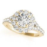 Yellow gold Round Diamond Cluster Halo Ring with Pavé Band
