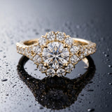 Yellow gold Round Diamond Cluster Halo Ring with Pavé Band_9