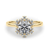Yellow gold Round Diamond Cluster Halo Ring with Plain Band and Four-Prong Setting 1