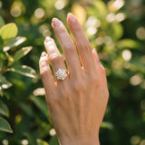 Yellow gold Round Diamond Cluster Halo Ring with Solitaire Band and Four-Prong Setting_12