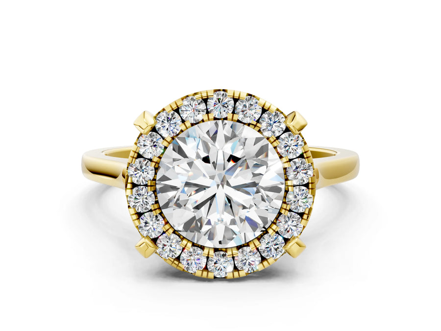 Yellow gold Round Diamond Cluster Halo Solitaire with Four-Prong Setting