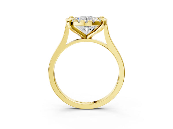 Yellow gold Round Diamond Cluster Halo Solitaire with Four-Prong Setting