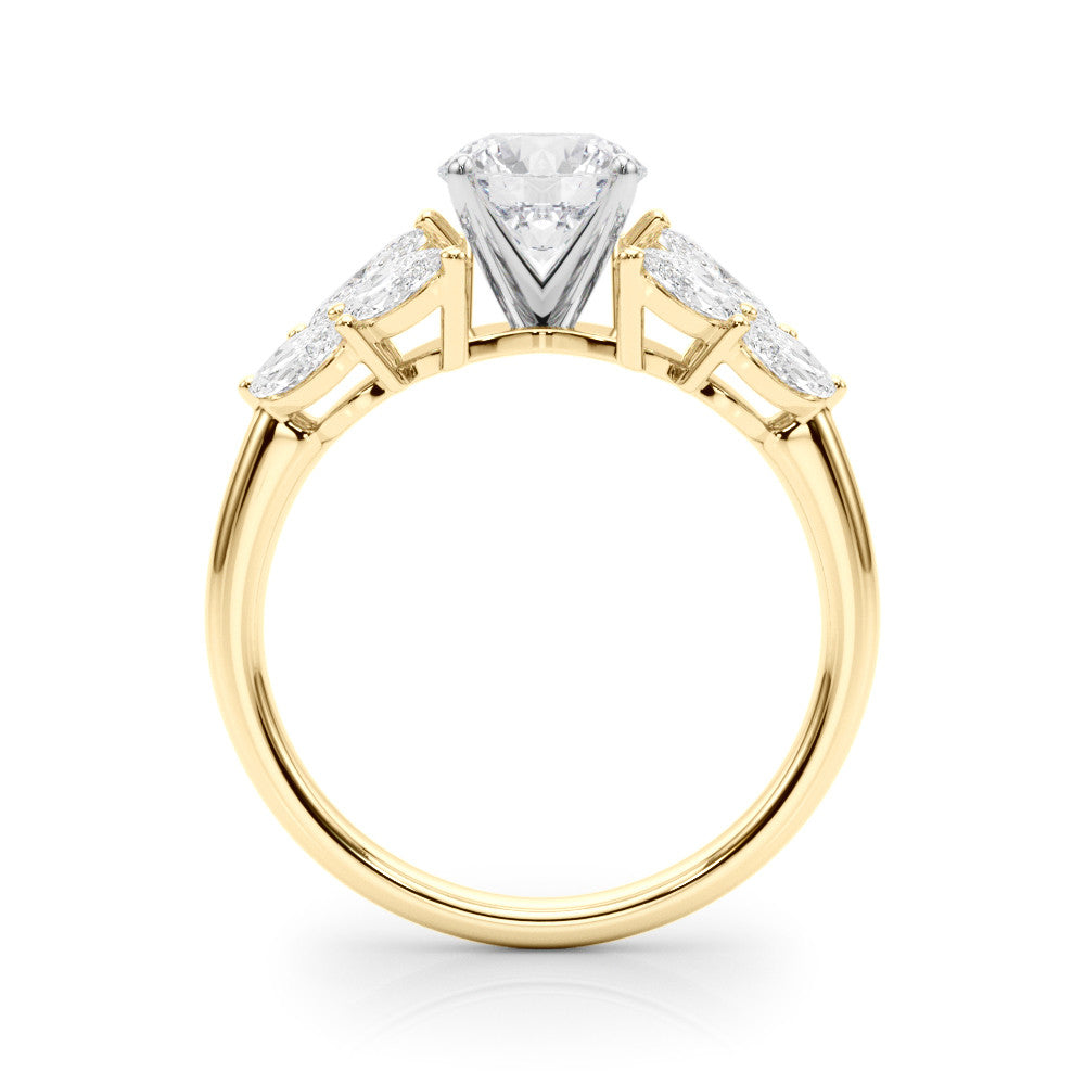 Yellow gold Round Diamond Cluster Leaf Design Ring with Prong Setting 2