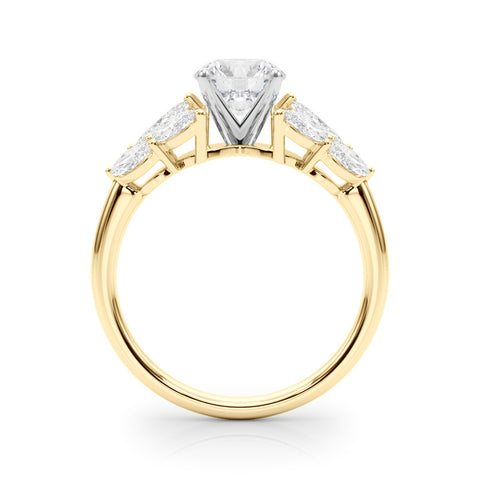 Yellow gold Round Diamond Cluster Leaf Design Ring with Prong Setting 2