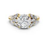 Yellow gold Round Diamond Cluster Leaf Design Ring with Prong Setting_55