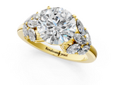 Yellow gold Round Diamond Cluster Leaf Design Ring with Prong Setting_56