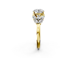 Yellow gold Round Diamond Cluster Leaf Design Ring with Prong Setting_57