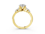 Yellow gold Round Diamond Cluster Leaf Design Ring with Prong Setting_58