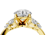 Yellow gold Round Diamond Cluster Leaf Design Ring with Prong Setting_59