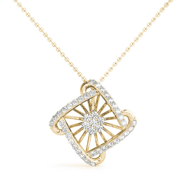 Yellow gold Round Diamond Cluster Pendant with Prong Setting