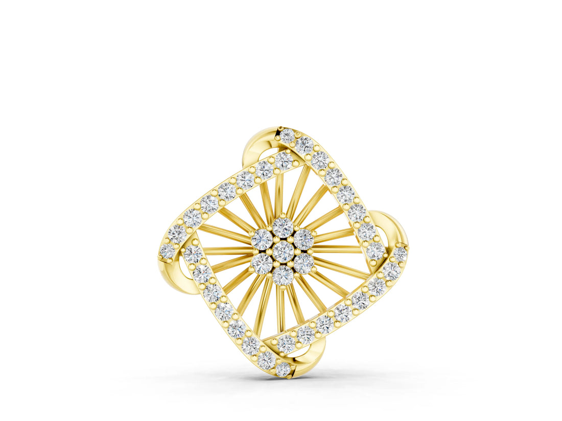 Yellow gold Round Diamond Cluster Pendant with Prong Setting_4