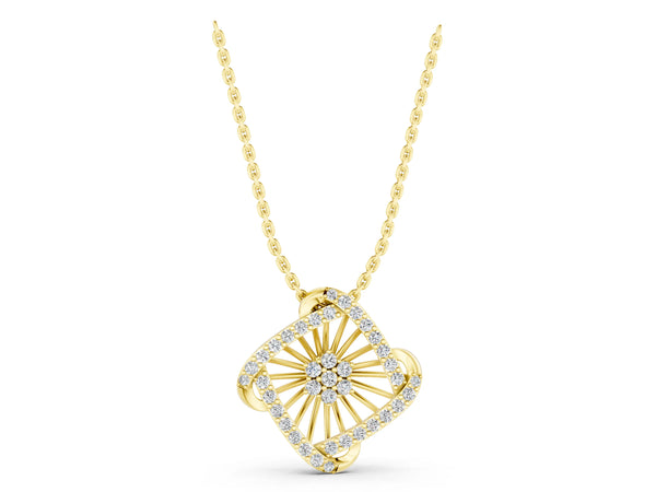Yellow gold Round Diamond Cluster Pendant with Prong Setting