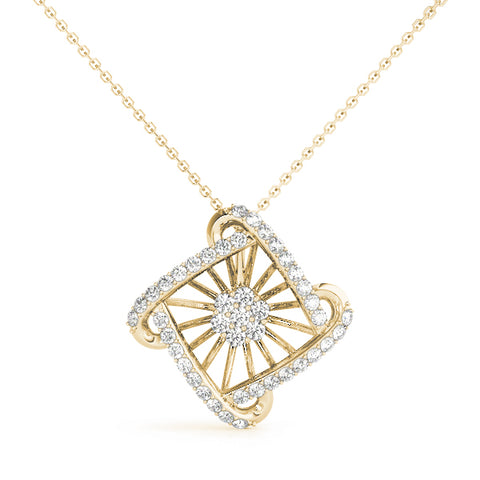 Yellow gold Round Diamond Cluster Pendant with Prong Setting