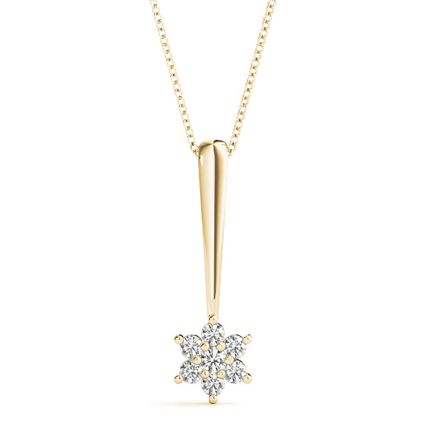 Yellow gold Round Diamond Cluster Pendant with Six-Prong Setting