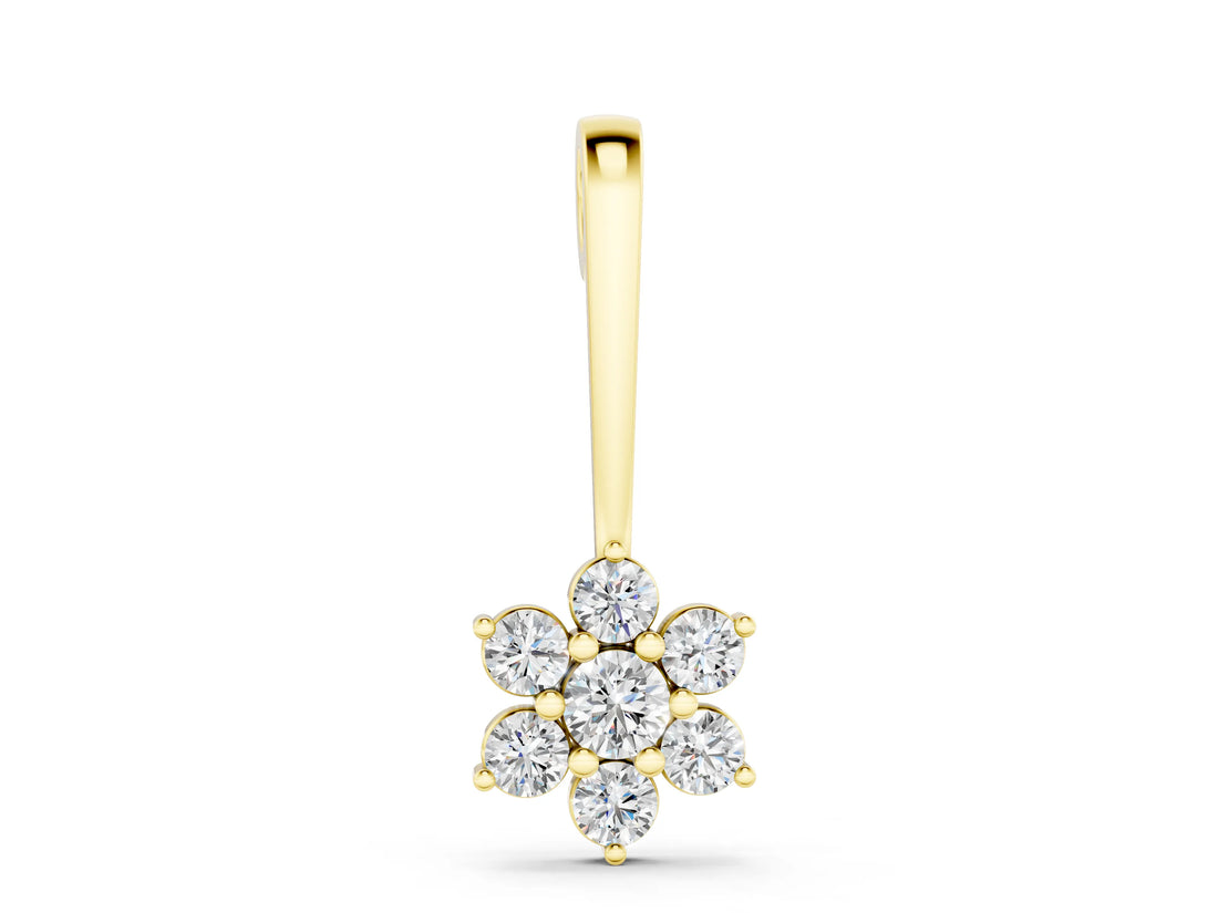 Yellow gold Round Diamond Cluster Pendant with Six-Prong Setting_6