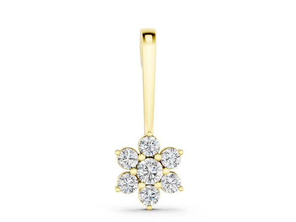Yellow gold Round Diamond Cluster Pendant with Six-Prong Setting