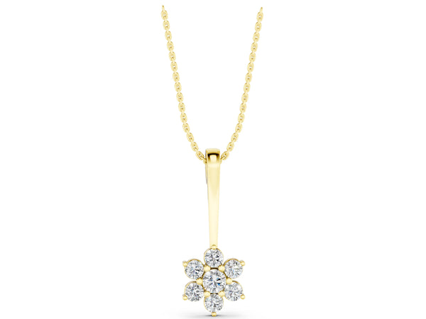 Yellow gold Round Diamond Cluster Pendant with Six-Prong Setting