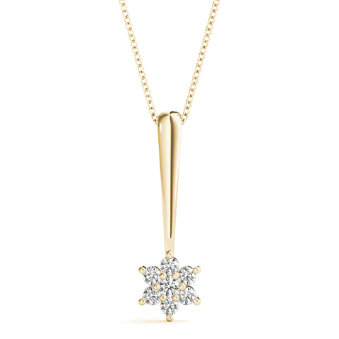 Yellow gold Round Diamond Cluster Pendant with Six-Prong Setting