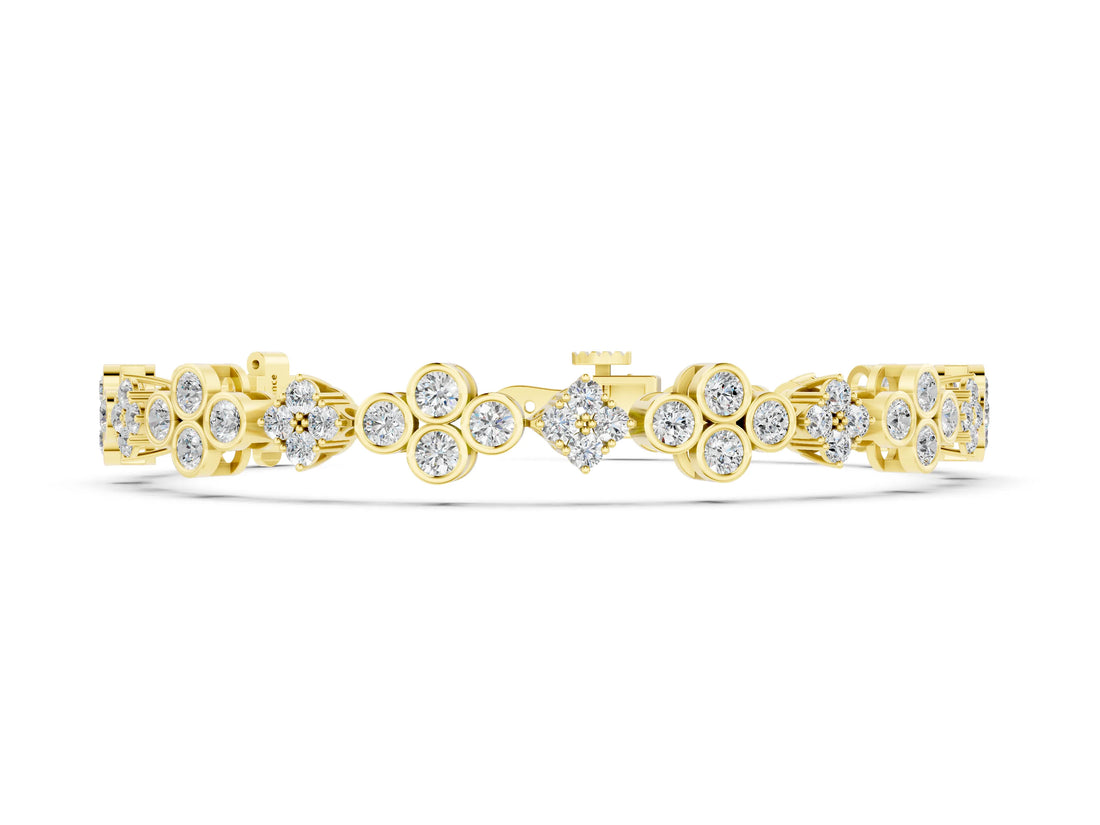 Yellow gold Round Diamond Cluster Tennis Bracelet with Bezel Setting and Four-Prong Clasp_2
