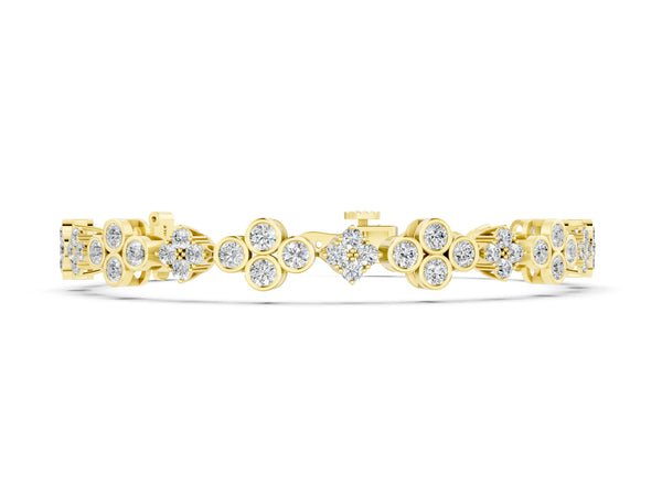 Yellow gold Round Diamond Cluster Tennis Bracelet with Bezel Setting and Four-Prong Clasp