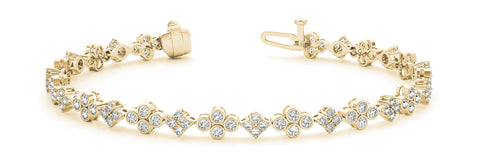 Yellow gold Round Diamond Cluster Tennis Bracelet with Bezel Setting and Four-Prong Clasp