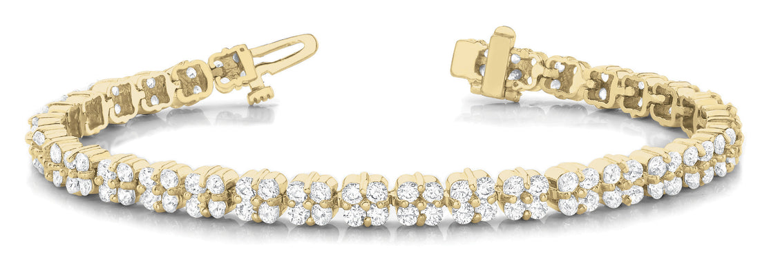 Yellow gold Round Diamond Cluster Tennis Bracelet with Box Clasp and Four-Prong Setting