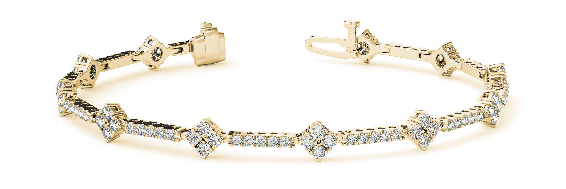 Yellow gold Round Diamond Cluster Tennis Bracelet with Prong Setting