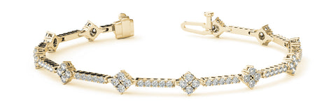 Yellow gold Round Diamond Cluster Tennis Bracelet with Prong Setting
