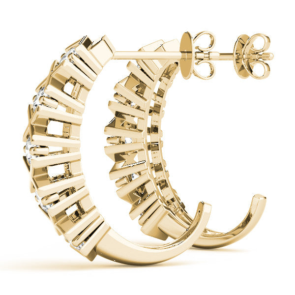 Yellow gold Round Diamond Criss-Cross Prong Hoop Earrings 2