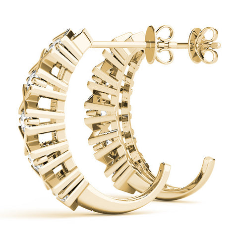 Yellow gold Round Diamond Criss-Cross Prong Hoop Earrings 2