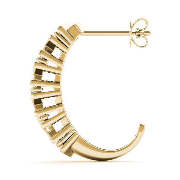 Yellow gold Round Diamond Criss-Cross Prong Hoop Earrings 3