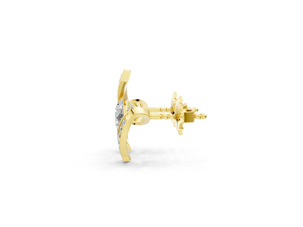 Yellow gold Round Diamond Curve Wave Stud Earrings