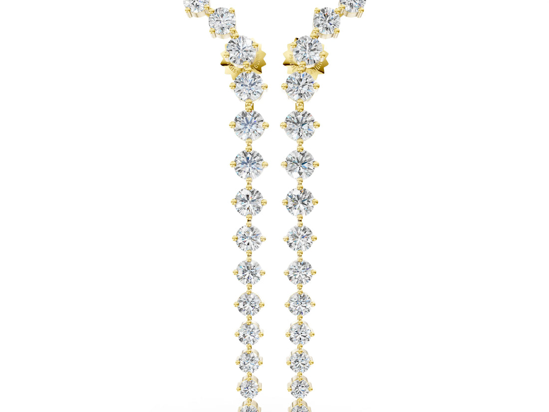 Yellow gold Round Diamond Curved Drop Earrings