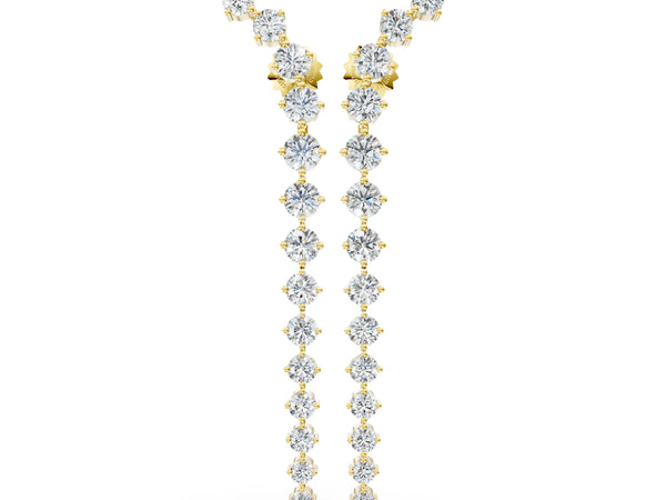 Yellow gold Round Diamond Curved Drop Earrings