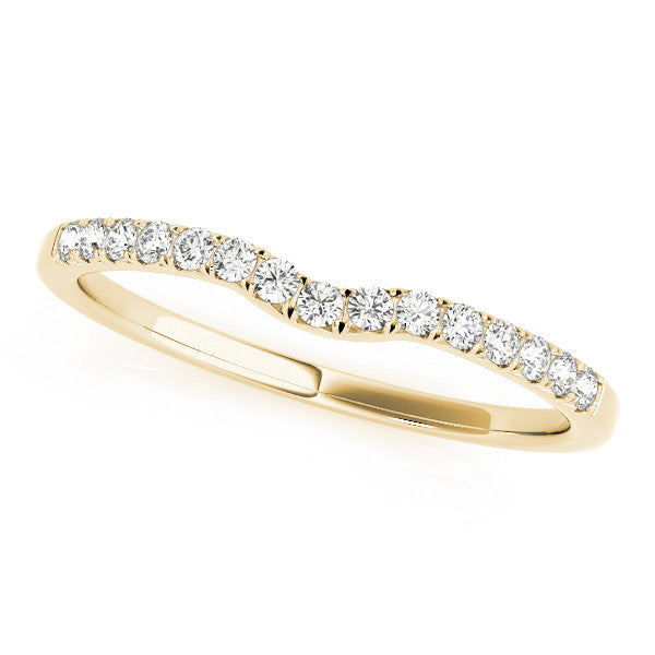 Yellow gold Round Diamond Curved Pavé Wedding Band with Shared Prong Setting