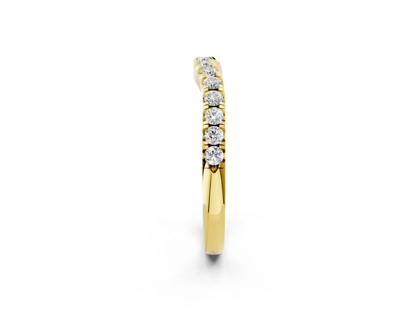 Yellow gold Round Diamond Curved Pavé Wedding Band with Shared Prong Setting
