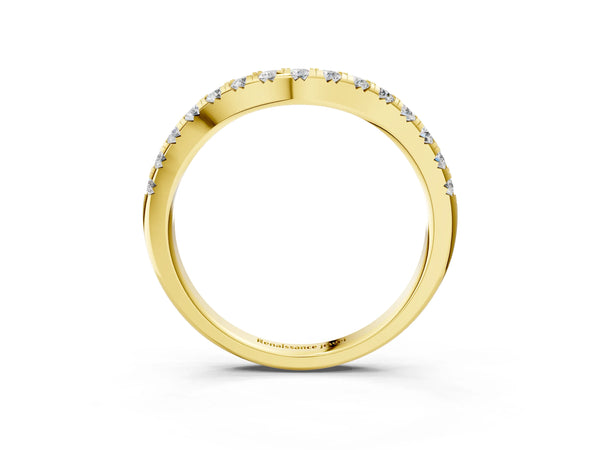 Yellow gold Round Diamond Curved Pavé Wedding Band with Shared Prong Setting