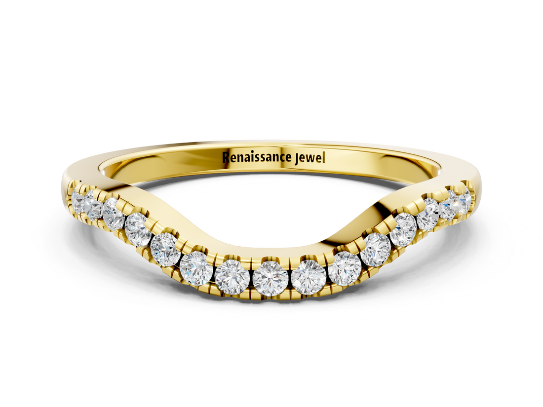 Yellow gold Round Diamond Curved Pavé Wedding Band with U-Prong Setting_19
