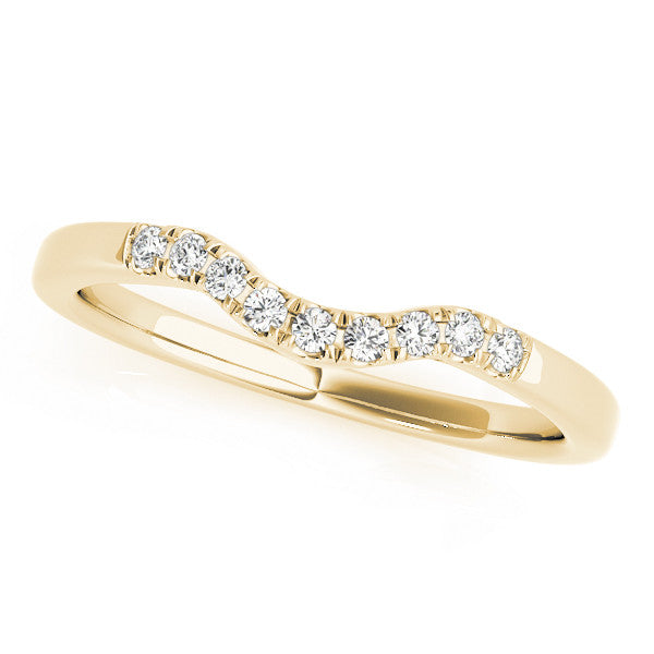 Yellow gold Round Diamond Curved Pavé Wedding Band