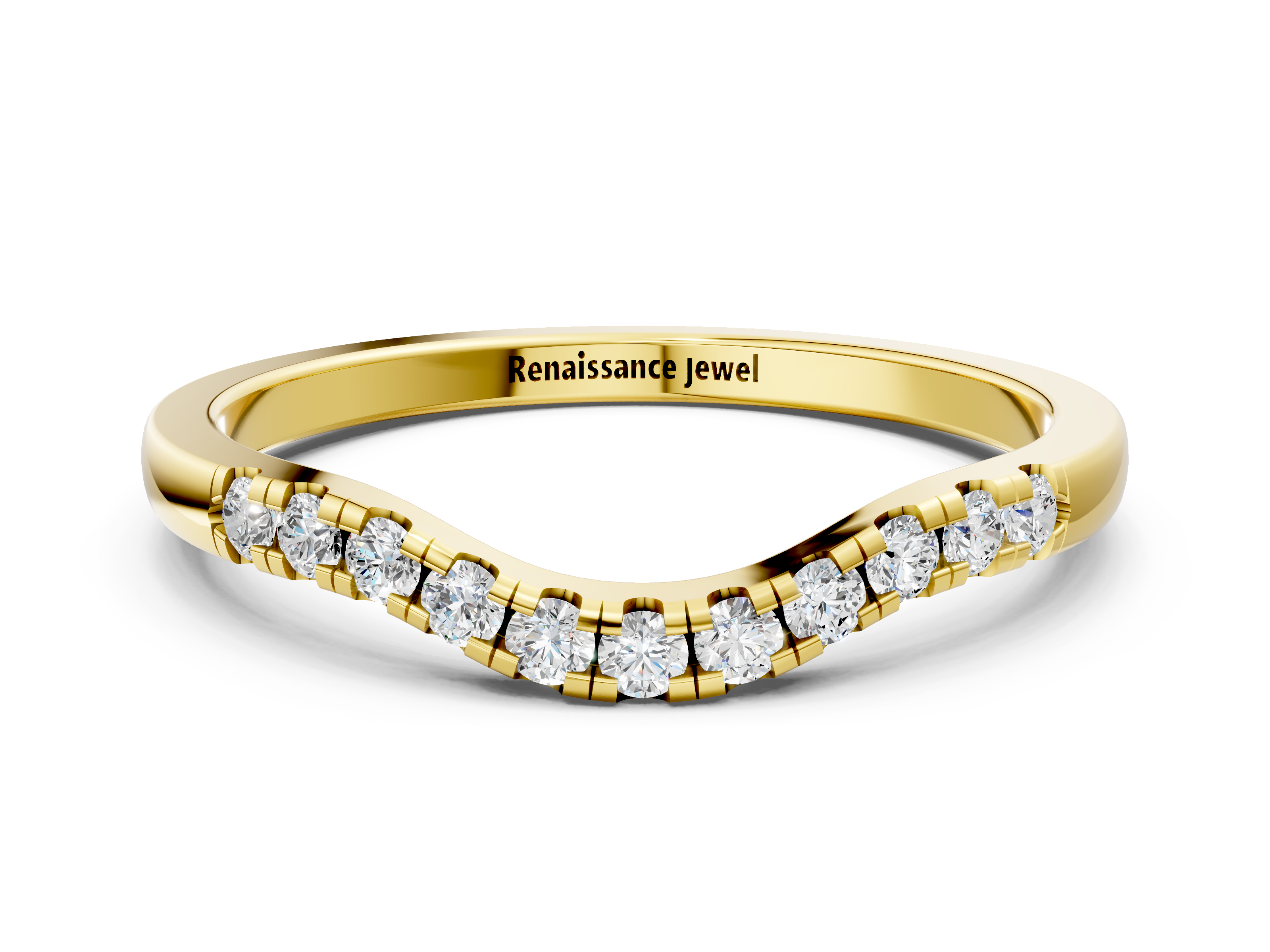 Yellow gold Round Diamond Curved Pavé Wedding Band_4