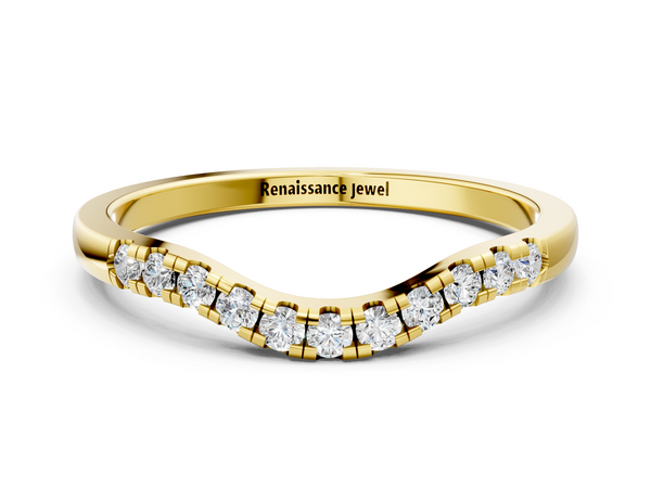 Yellow gold Round Diamond Curved Pavé Wedding Band