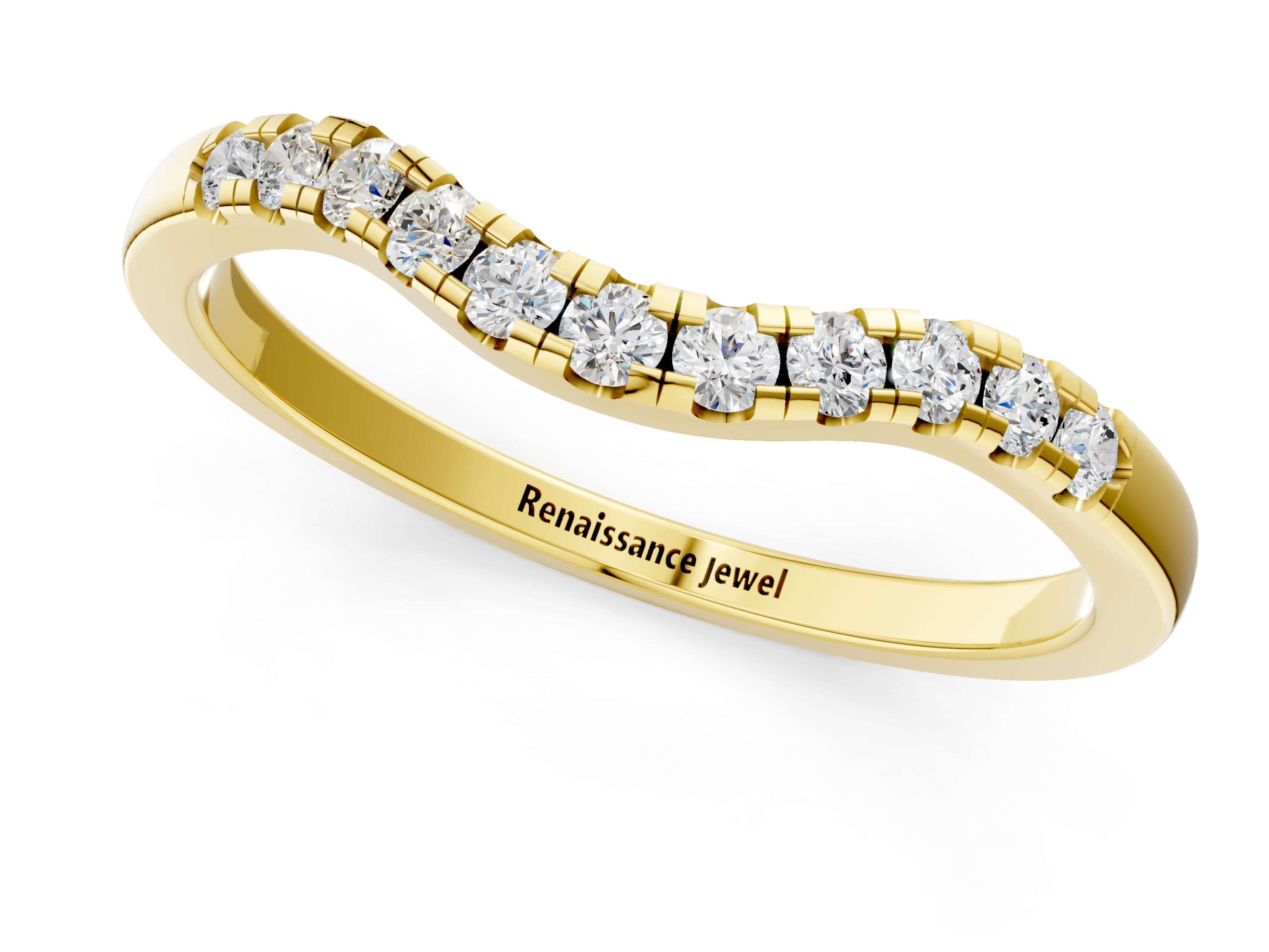 Yellow gold Round Diamond Curved Pavé Wedding Band_5