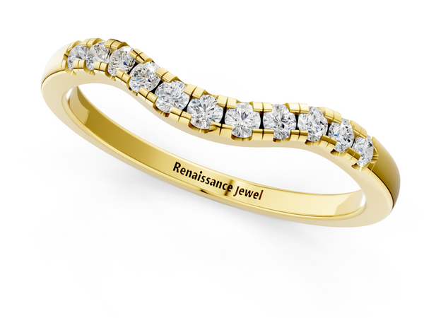 Yellow gold Round Diamond Curved Pavé Wedding Band