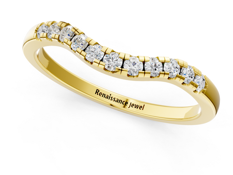 Yellow gold Round Diamond Curved Pavé Wedding Band_5