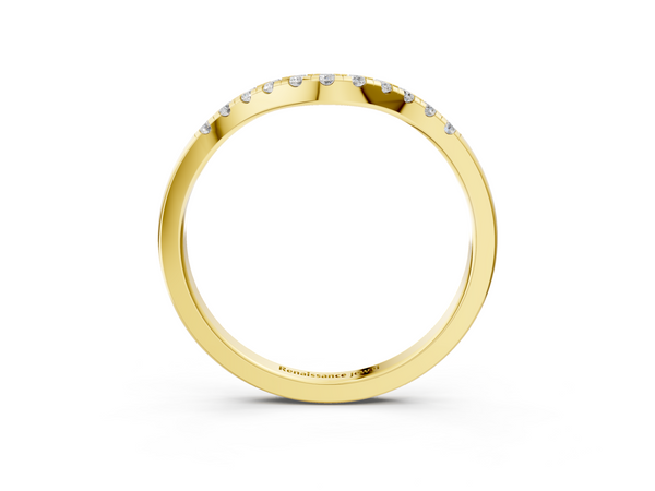 Yellow gold Round Diamond Curved Pavé Wedding Band